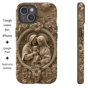 Heilige Familie Floral Phone Case, St. Joseph, Jungfrau Maria, Jesus religiöse Kunst katholische Tough Cover für iPhone, Google Pixel und Samsung Galaxy