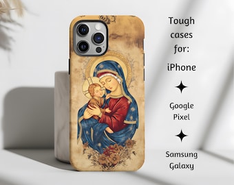 Funda para teléfono católica de Nuestra Señora del Perpetuo Socorro, icono ortodoxo de la Virgen con el Niño, carcasa resistente para iPhone, Google Pixel y Samsung Galaxy.