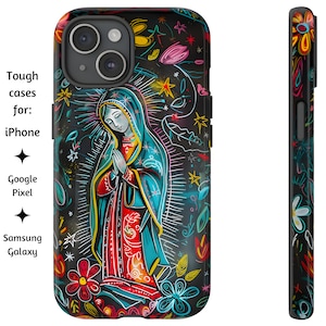 Unsere Dame von Guadalupe Kreide Kunst Zeichnung Handyhülle, Jungfrau Maria Tough Cover, Katholische Kunstwerk Hülle für iPhone, Google Pixel und Samsung Galaxy