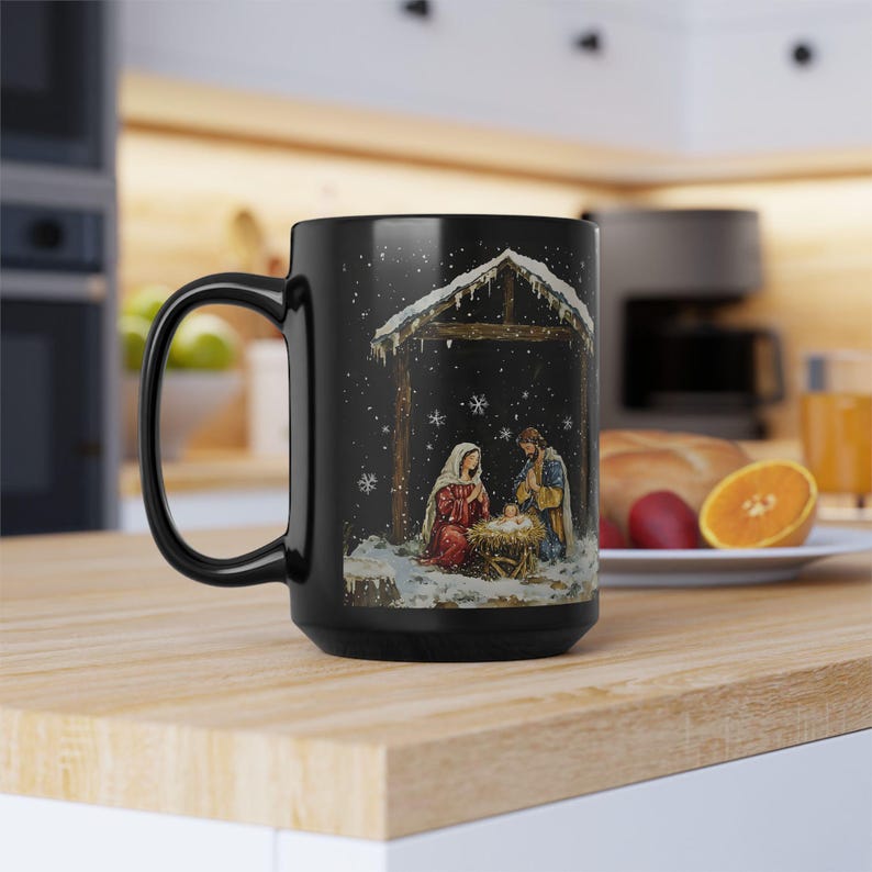 Silent Night Nativity Catholic Mug, Festive Christmas Holy Family Mug, Winter Aesthetic, Christmas Theme Mug, Catholic Christmas Gift Mug image 8