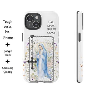 Rosenkranzgebet katholische Handyhülle, Jungfrau Maria Rosenkranzbegleiter Wildblumen Tough Cover für iPhone, Google Pixel und Samsung Galaxy