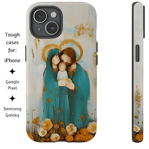 Heilige Familie Malerei Handyhülle, St. Joseph, Jungfrau Maria, Jesus religiöse Kunst katholische Tough Cover für iPhone, Google Pixel und Samsung Galaxy