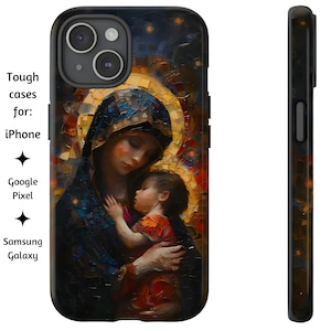 Jungfrau Maria und Baby Jesus Mosaic Phone Case, christliche Mosaikkunst, robuste katholische Telefonabdeckung für iPhone, Google Pixel und Samsung Galaxy