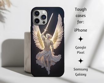 Ärkeängeln Sankt Mikael med svärd, katolskt telefonskal, krigarängel med svärd för iPhone, Google Pixel och Samsung Galaxy