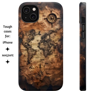 Coque pour iPhone MAGSAFE vintage, carte du monde et boussole, housse globe ancienne carte au trésor pirate pour iPhone 13, 14, 15, Pro, Plus, Pro Max