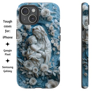 Madonna mit Kind Weiße Rosen Katholische Handyhülle, Elfenbein Relief Style Handyhülle, Maria und Jesus, iPhone, Google Pixel & Samsung Galaxy