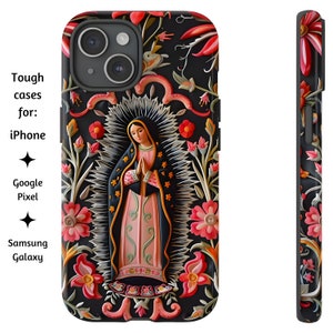 Unsere Dame von Guadalupe Pink Floral Handyhülle, katholische Handyhülle, Jungfrau Maria Hülle für iPhone, Google Pixel und Samsung Galaxy