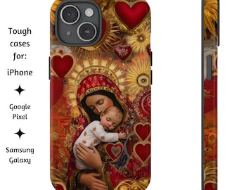 Maria och det sovande Jesusbarnet med kunglig kram, katolskt telefonskal, Madonna och barn-skal för iPhone, Google Pixel och Samsung Galaxy