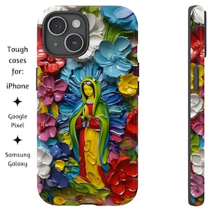 Selige Jungfrau Maria gemalte Blumen katholische Handyhülle, Unsere Dame von Fatima 3D Floral Handyhülle für iPhone, Google Pixel & Samsung Galaxy