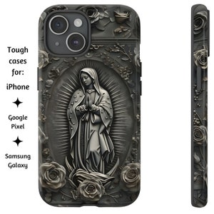Unsere Dame von Guadalupe Stahl Bild Handyhülle, Jungfrau Maria Kunstwerk, robuste katholische Abdeckung für iPhone, Google Pixel und Samsung Galaxy