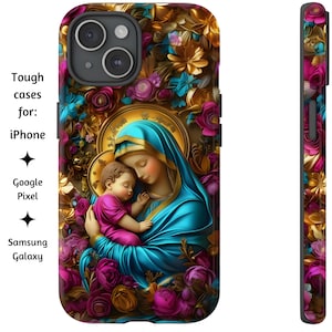 Jungfrau Maria und schlafendes Jesuskind Kuschel Blumenhülle, katholische Handyhülle, Madonna mit Kind für iPhone, Google Pixel und Samsung Galaxy