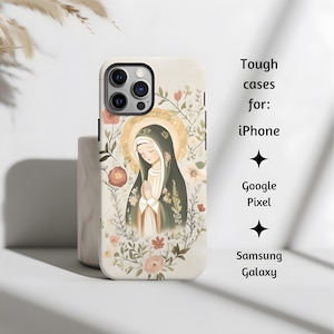 Unsere Dame von Immerwährender Hilfe Blumenkunstwerk Katholische Handyhülle, Jungfrau Maria Christliche Tough Cover für iPhone, Google Pixel und Samsung Galaxy