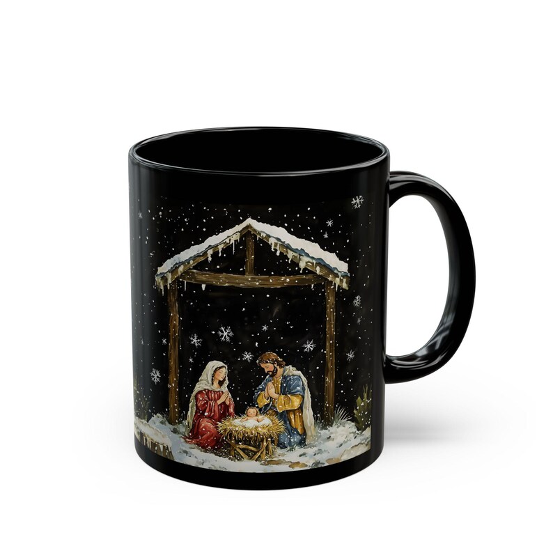 Silent Night Nativity Catholic Mug, Festive Christmas Holy Family Mug, Winter Aesthetic, Christmas Theme Mug, Catholic Christmas Gift Mug image 4