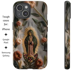 Unsere Dame von Guadalupe Stickbild Floral Handyhülle, Jungfrau Maria katholische Handyhülle für iPhone, Google Pixel und Samsung Galaxy