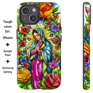 Unsere Dame von Guadalupe Farben Handyhülle, Jungfrau Maria Kunstwerk, robuste katholische Handyhülle für iPhone, Google Pixel und Samsung Galaxy