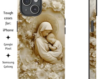 Katolskt telefonskal med jungfru Maria och det sovande Jesusbarnet, Madonna och barn-fodral för iPhone, Google Pixel, Samsung Galaxy