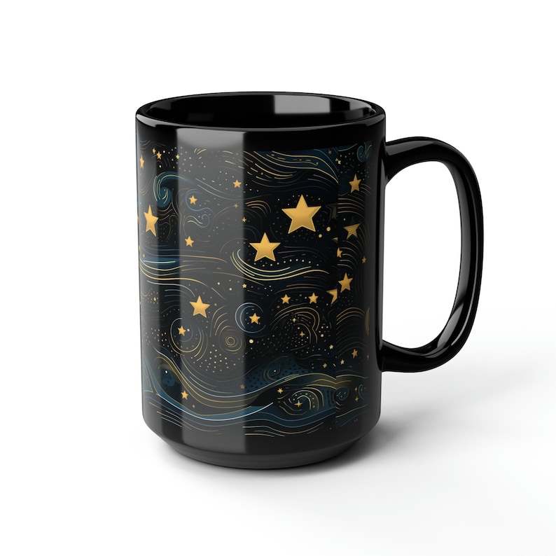 Cute Starry Night Coffee Mug, Festive Halloween Ceramic Mug, Fall aesthetic, Moon Space Art gift for Teacher, Fall Decor Starry Night Cup image 7