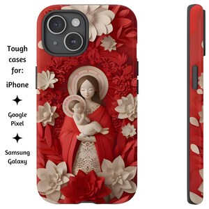 Unsere Liebe Frau von La Vang Blumen Handyhülle, katholische Handyhülle, Madonna mit Kind, Jungfrau Maria Hülle für iPhone, Google Pixel und Samsung Galaxy
