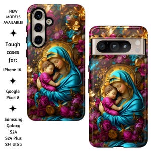Neue Modelle verfügbar! Jungfrau Maria und schlafendes Baby Jesus Kuschel-Katholische Handyhülle, iPhone 16, Google Pixel 8, & Samsung Galaxy 24 Modelle