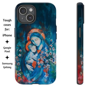 Jungfrau Maria und Baby Jesus Aquarell Hülle, katholische Handyhülle, kyrillische Ikonen Hülle für iPhone, Google Pixel und Samsung Galaxy