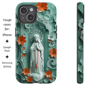 Unsere Dame von Fatima rote Blumen Handyhülle, Jungfrau Maria Kunstwerk, katholische Handyhülle für iPhone, Google Pixel und Samsung Galaxy