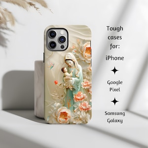 Unsere Liebe Frau von La Vang Blumen Handyhülle, katholische Handyhülle, Madonna mit Kind, Jungfrau Maria Hülle für iPhone, Google Pixel und Samsung Galaxy