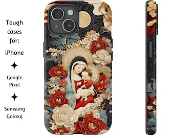 Vår Fru av La Vang katolskt telefonskal, Jungfru Maria och Jesusbarnet Madonna och barn fodral för iPhone, Google Pixel, Samsung Galaxy