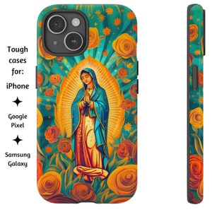 Muttergottes von Guadalupe Sunshine Roses Handyhülle, katholische Handyhülle, Kunst für iPhone, Google Pixel und Samsung Galaxy