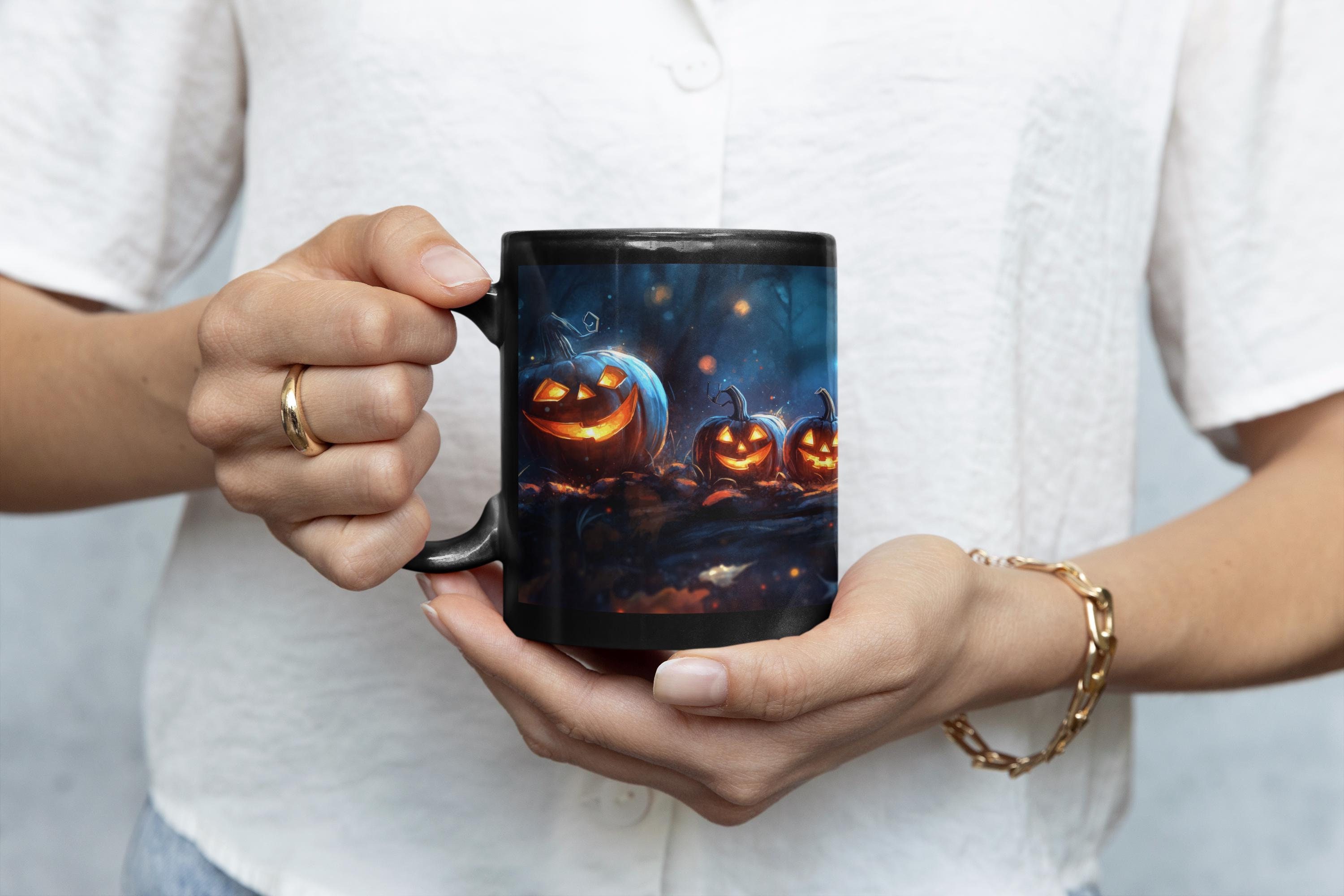 Zaczarowany kubek z dynią na Halloween, świąteczny kubek z motywem dyni na Halloween, prezent dla miłośników Halloween, jesienna dekoracja domu, uroczy halloweenowy lampion z dynią