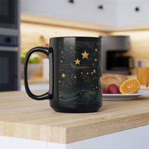 Cute Starry Night Coffee Mug, Festive Halloween Ceramic Mug, Fall aesthetic, Moon Space Art gift for Teacher, Fall Decor Starry Night Cup image 4