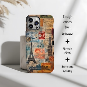 Travel Collage Scrapbook Phone Case, Cute Scrapbook Cover for iPhone, Google Pixel, Samsung Galaxy, Travel Boarding Passport Book Stamp Gift