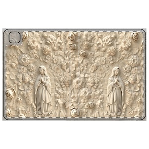 Jungfrau Maria Floral Tablet Hülle, Eleganter Ivory Stil katholischer iPad Tablet Hülle, Folio Tablet Hülle Geschenk für iPad Pro 11, iPad Pro 12.9
