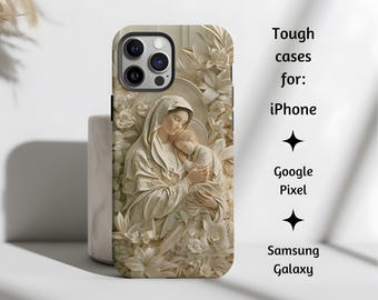 Our Lady of Compassion Catholic Phone Case, Vintage Blessed Virgin Mary Floral Patron Saint Tough Cover Gift, iPhone, Pixel, Samsung Galaxy