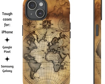 Vintage Weltkarte Handyhülle, Antike alte Piraten Kartenhülle für iPhone, Samsung Galaxy, & Google Pixel Entdecker Traveler Adventure Handyhülle