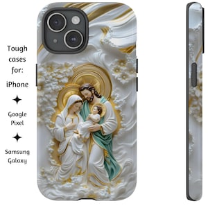 Heilige Familie Himmlische Handyhülle, St. Joseph, Jungfrau Maria, Jesus religiöse Kunst katholische robuste Abdeckung für iPhone, Google Pixel und Samsung Galaxy