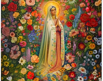 Our Lady of Fatima Jigsaw Puzzle, Catholic Mary Floral Art Bible Puzzle for Adults, Families, Teachers, and Mentors (110, 252, 520, 1014 pc)