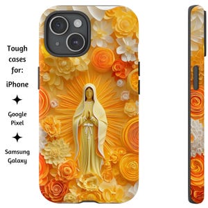 Selige Jungfrau Maria Wunder der Sonne katholische Handyhülle, Unsere Dame von Fatima Floral Handyhülle für iPhone, Google Pixel und Samsung Galaxy