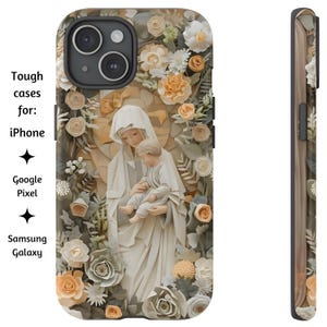 Jungfrau Maria und Jesuskind Pastell Blumen Handyhülle, katholische Handyhülle, Madonna mit Kind für iPhone, Google Pixel und Samsung Galaxy