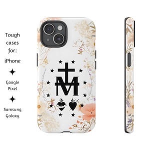 Miraculous Medal Wildblumen katholische Handyhülle, Jungfrau Maria Tough Cover für iPhone, Google Pixel und Samsung Galaxy