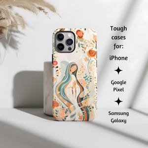 Unsere Dame von Fatima Abstrakt Wildblumen katholische Handyhülle, Jungfrau Maria Floral Tough Cover für iPhone, Google Pixel, Samsung Galaxy