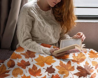Fall Plush Velveteen Blanket, Fall Leaves Blanket, Autumn Leaves Plush Blanket, Fall Gifts, Rustic Blanket, Warm Fall Blanket, Autumn Gift