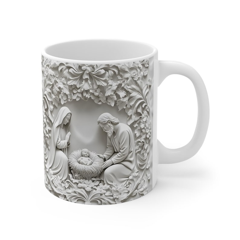 Nativity Christmas Gift Mug, Catholic Teacher Mug Gift, 3D Style Holy