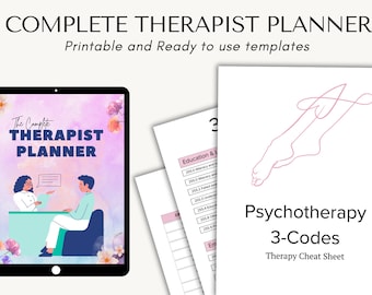 Complete Therapist Printable Planner, Therapy & Psychology Worksheet Resource Bundle, Therapist Daily Plan Digital Download