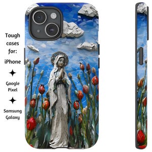 Unsere Dame von Fatima Mosaik Handyhülle, Jungfrau Maria Kunstwerk, katholische Mosaik Handyhülle für iPhone, Google Pixel und Samsung Galaxy