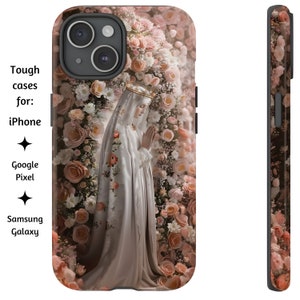 Unsere Dame von Fatima Handyhülle, Jungfrau Maria Rosen Kunst, katholische Handyhülle, kyrillische Ikone für iPhone, Google Pixel und Samsung Galaxy