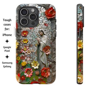 Unsere Dame von Lourdes Mosaik Style Phone Case, Jungfrau Maria Kunstwerk, katholische Telefonhülle für iPhone, Google Pixel und Samsung Galaxy
