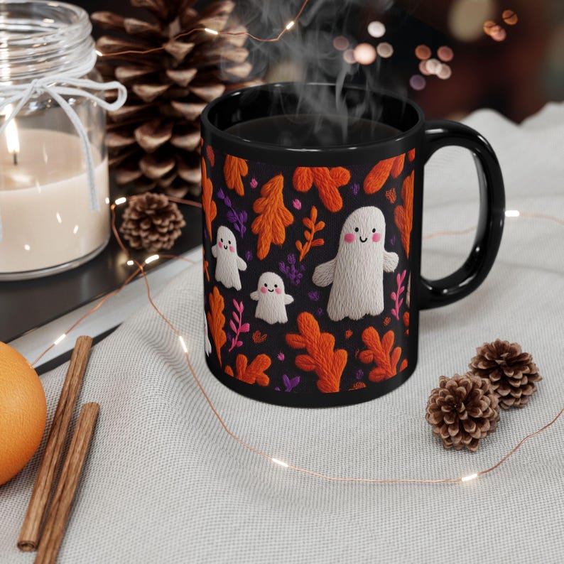 Cute Halloween Ghosts Embroidery Style Mug image 4