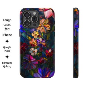 Exotic Wildflowers Stained Glass Style Phone Case, Beautiful Wildflower Stained Glass Gift Case for iPhone, Google Pixel, & Samsung Galaxy