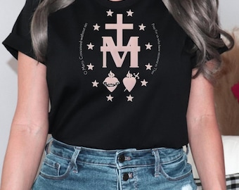 Miraculous Medal Catholic Shirt, Blessed Virgin Mary Mom Gift Tee, Cute Christian Graphic T-Shirt, Mother's Day Gift Shirt, Godmother Gift
