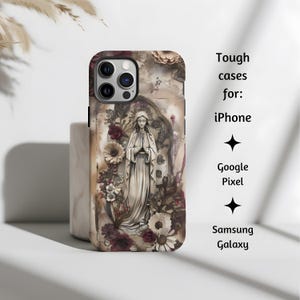 Our Lady of Lourdes Vintage Garten katholische Handyhülle, Jungfrau Maria alte Fashioined Tough Cover, iPhone, Google Pixel, Samsung Galaxy